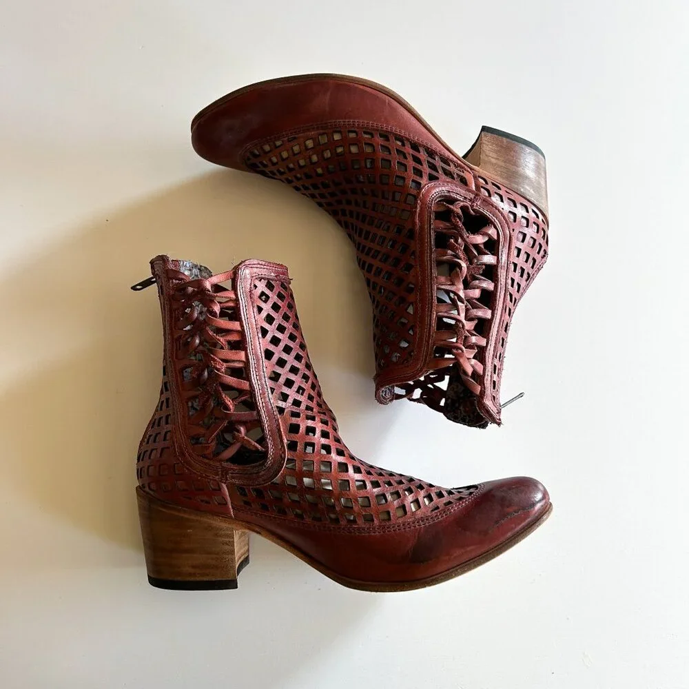 Freebird Lazor Red Leather Cut Out Ankle Booties Western Boots Size 7 with Box - Picture 4 of 10